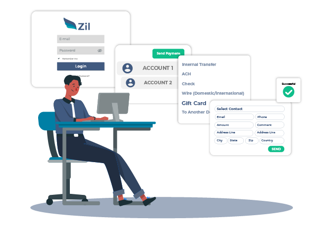 A Man Sitting at a Desk with a Bank Account on the Screen, Exploring the Process of How to Send Virtual Gift Cards for Digital Gifting.