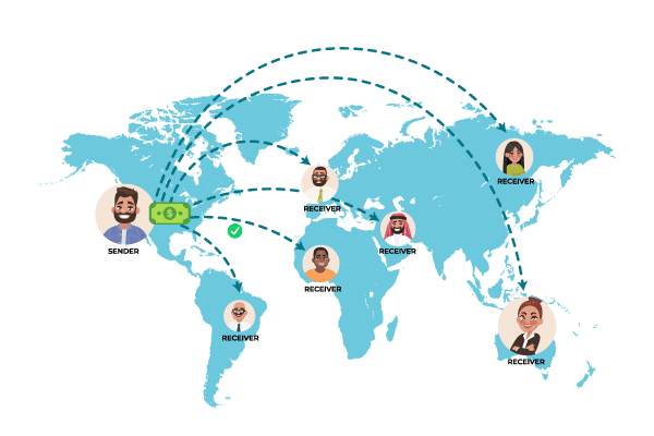 A World Map with People Sending Money Internationally: a Diverse Venmo Alternative Community.