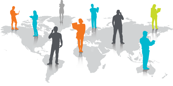 A Group of People Standing on a World Map, Representing Global Access to an Online Business Checking Account