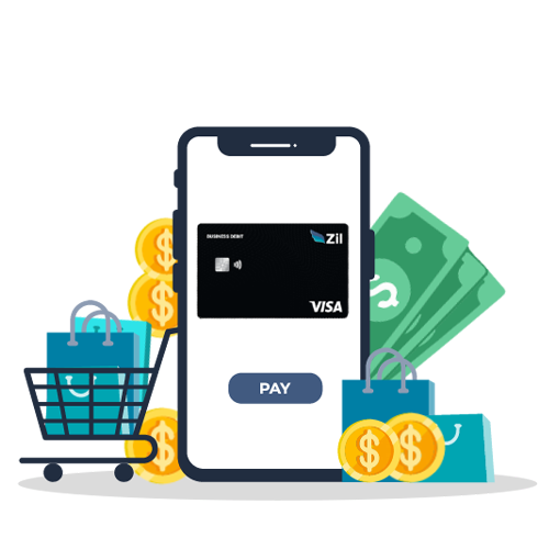 A Mobile Phone with an Expense Card and Money, Including a Gift Card Option for Added Convenience.