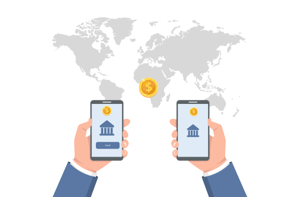 A Man Holds a Smartphone and Initiates an International Money Transfer.