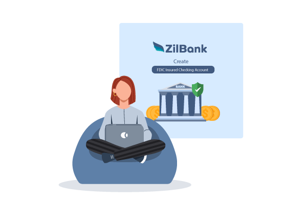A Woman Sitting on a Couch with a Laptop and Coins in Front of Her, Exploring Options for a Bank with Free Checking Account.