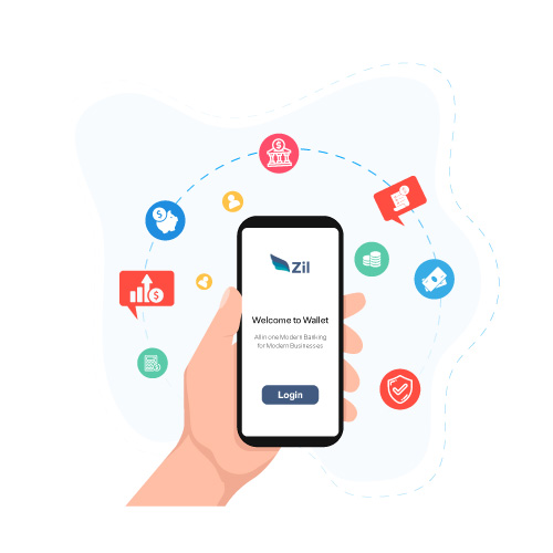 Varo Bank Alternative: a Hand Holding a Smartphone with Payment Icons Around It, Offering the Flexibility to Pay and Get Paid by ACH, Wire, and Check Mailing as an Alternative to Varo Bank.