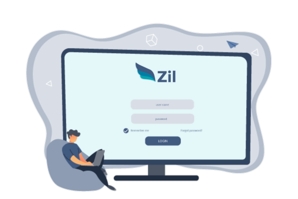 A Man Sitting in Front of a Computer Screen with the Word Zil.US on It, Exploring Options for the Best Business Checking Account for Small Business.