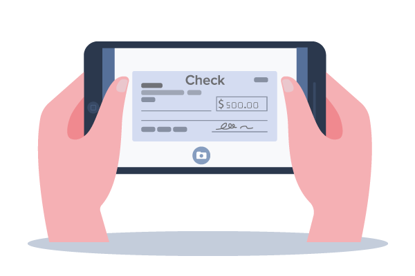 A Hand Holds a Tablet, Uploads an Image of a Check, Facilitating Convenient and Secure Check Cashing Personal Checks Transactions.