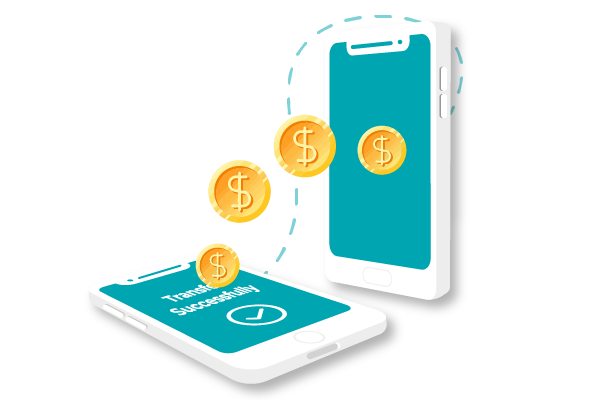 An Illustration of a Mobile Phone Facilitating Domestic Money Transfer with Money Coming Out of It