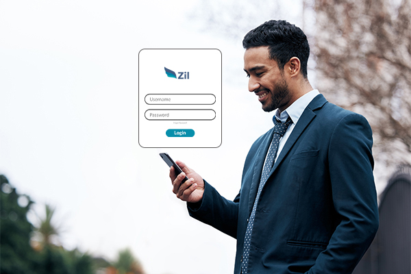 A Man Holding a Phone Displaying a Login Screen for Secure Online Checking Account No Fees