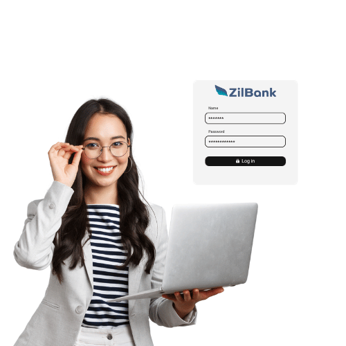 A Woman Holding a Laptop Displaying a Login Screen for Secure Online Banking No Fees