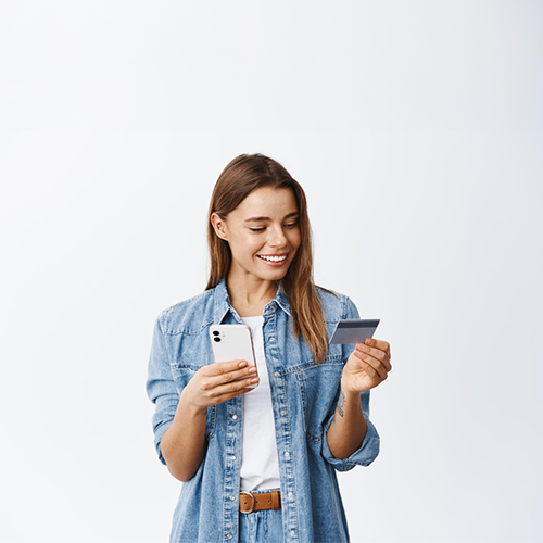 A Woman Holding Mobile Phone, Exploring Convenient Ways to Transfer Money to Debit Card Online.
