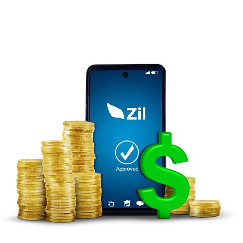 Stack of Coins Alongside a Smartphone Displaying a Bank Logo on Its Screen, Symbolizing the Ability to Send Money Digitally