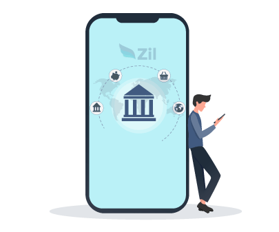 A Neobank Experience: A Smartphone Displaying the Word 'Zil'.
