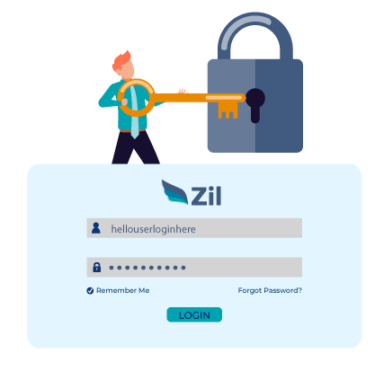A Man Is Holding a Key to a Lock with the Word "Zil," Symbolizing Access to Fintech Solutions