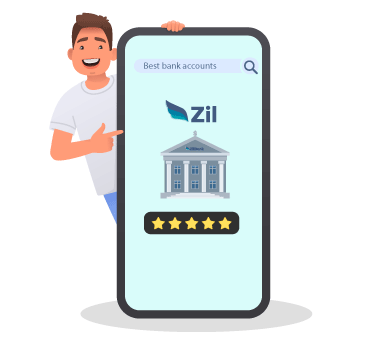 A Man Holding Up a Phone with the Word 'Zil' on It, Possibly Signaling the Convenience of Modern Banking, Including the Use of QR Code Payment for Seamless Transactions.