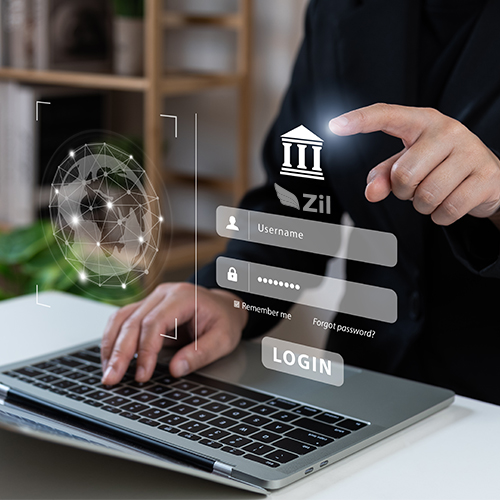 A Person in a Business Suit Is Interacting with a Futuristic Login Interface, Emphasizing User Experience Matters Designing the Best Internet Banking Interface for Customers.