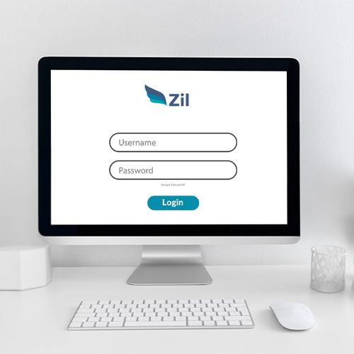 A Screen Showing Zil Account Login Page. Business Checking Account Enhanced and Advanced Financial Payments