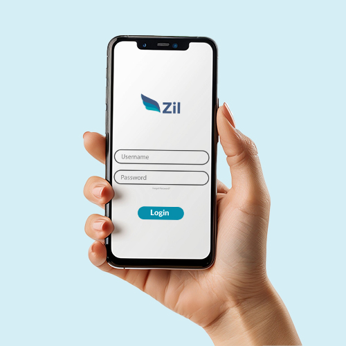 A Person Holding a Smart Phone to Open a Checking Account with No Fees Using Zil.