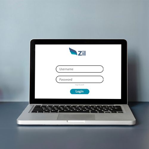 A Laptop Screen Showing the Zil Account Login Page. Online Business Checking Account Free Enhanced and Advanced Financial Payments