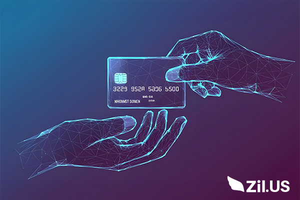 Instant Virtual Card Being Exchanged Between Two Digital Hands, Symbolizing Secure and Paperless Payment Solutions