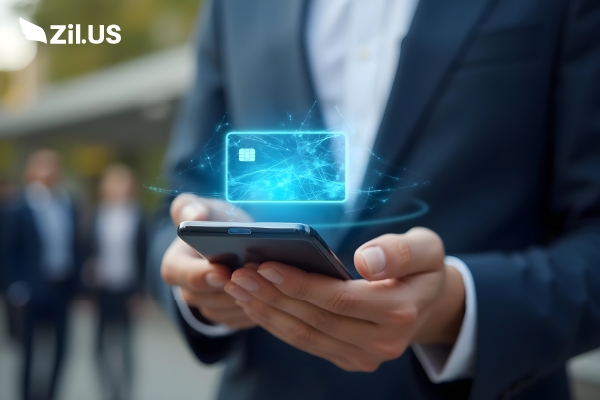 A Man Holding a Smartphone Showing Virtual Card. Hosting a Meetup or Event Keep Your Spending in Check with Free Virtual Cards