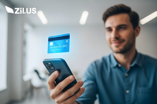 A Man Holding a Smartphone Showing an Instant Virtual Card. Simplify Business Payments & Control